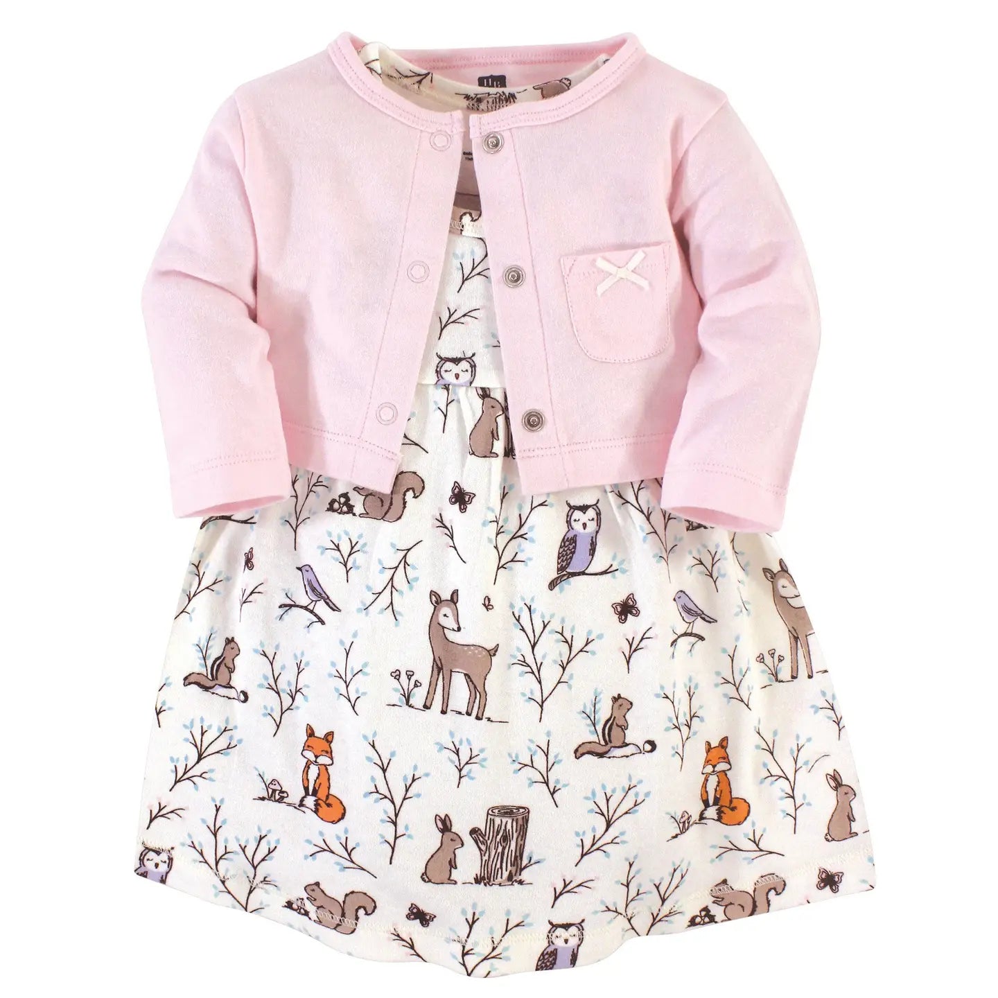 Print Baby Dress with Pink Cardigan