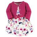 Floral Print Baby Dress with Hot Pink Cardigan