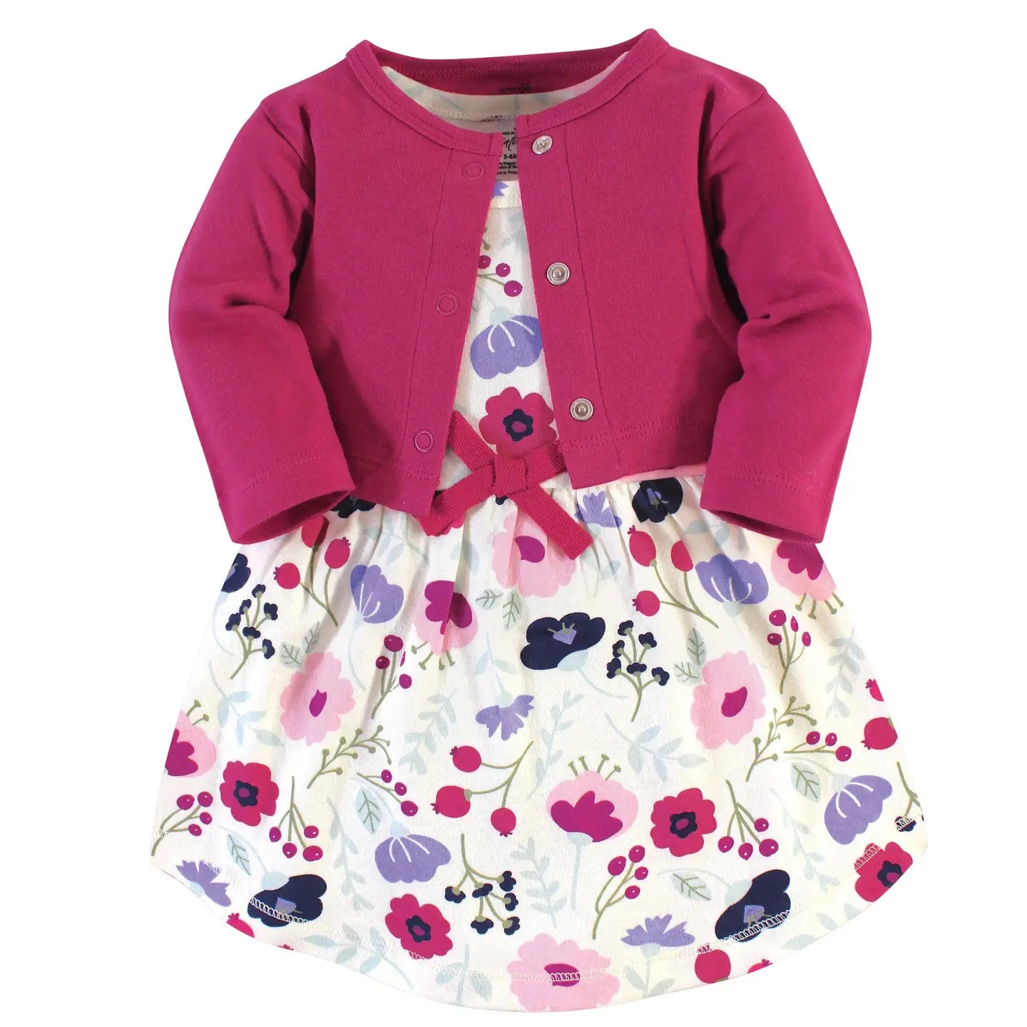 Floral Print Baby Dress with Hot Pink Cardigan